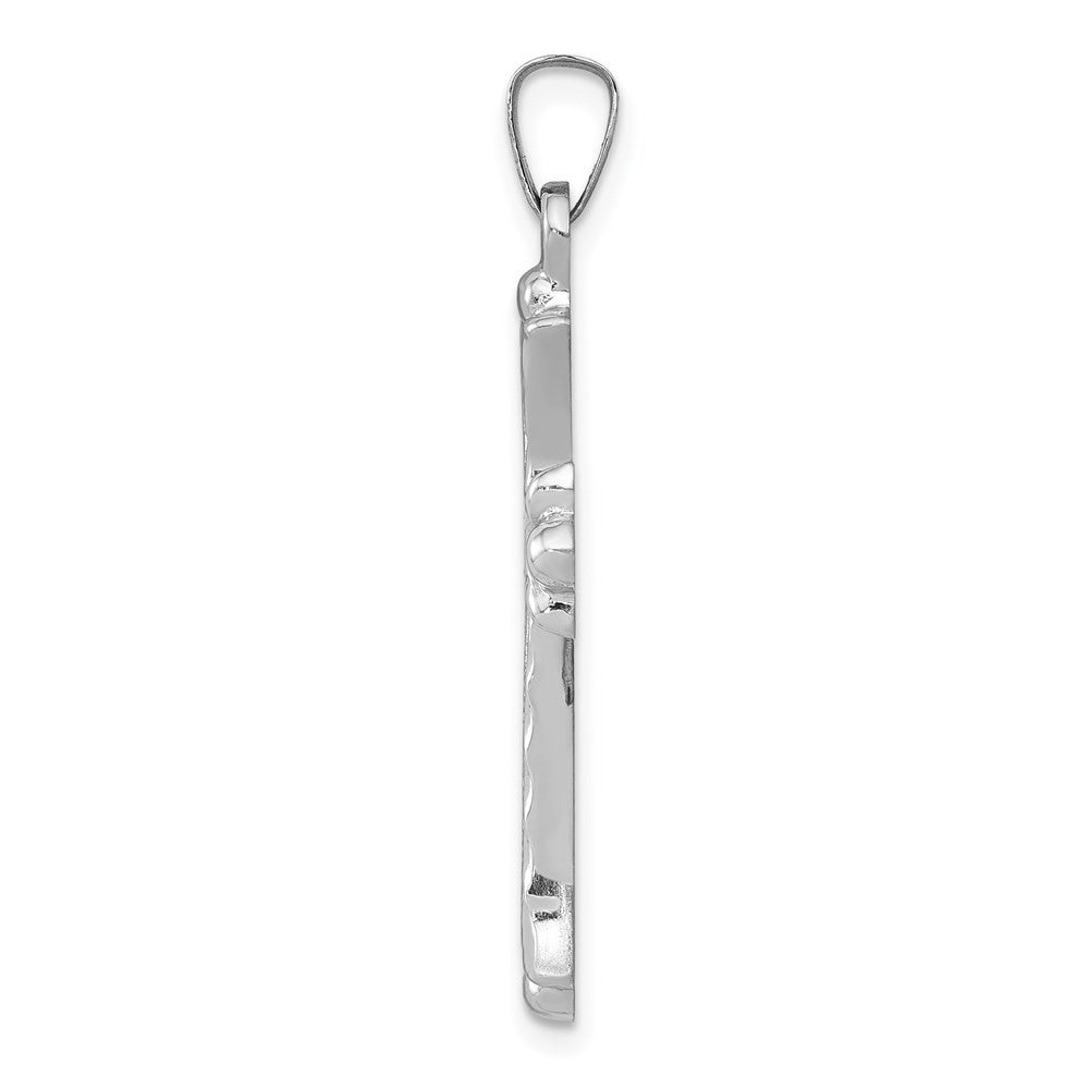 14k White Gold Textured and Polished Fleur de lis Cross Pendant