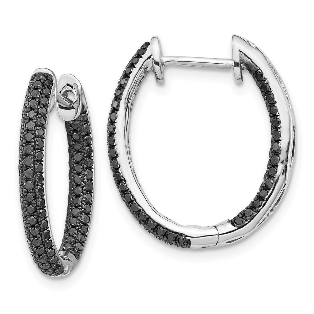 14k White Gold Black Diamond In Out Hoop Earrings