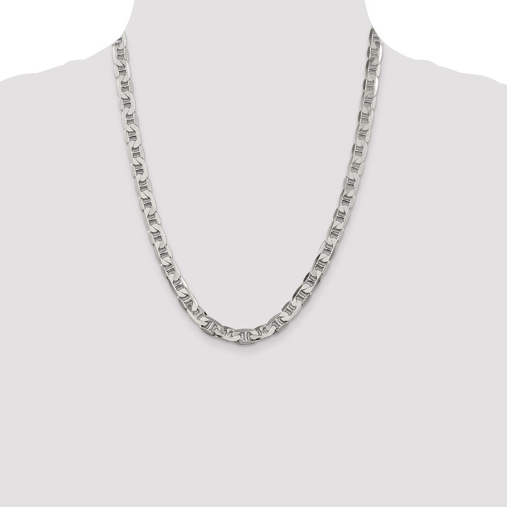 Sterling Silver 7mm Flat Anchor Chain Necklace 22"