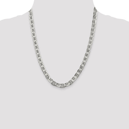 Sterling Silver 7mm Flat Anchor Chain Necklace 22"