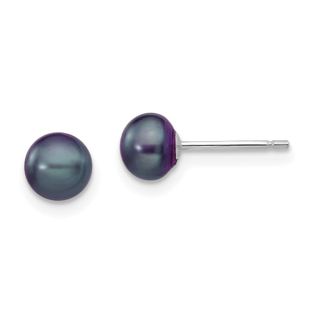 14k White Gold 5-6mm Black Button Freshwater Cultured Pearl Stud Earrings