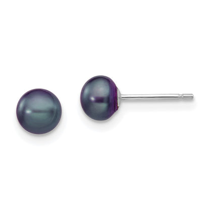 14k White Gold 5-6mm Black Button Freshwater Cultured Pearl Stud Earrings