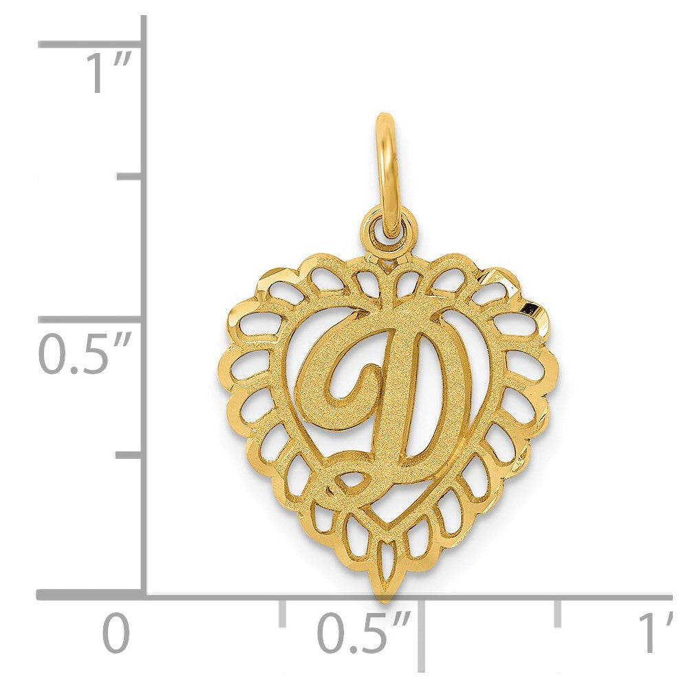 14k Yellow Gold Heart Letter D Charm Pendant