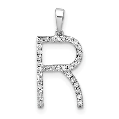 14k White Gold Diamond Letter R Initial Pendant