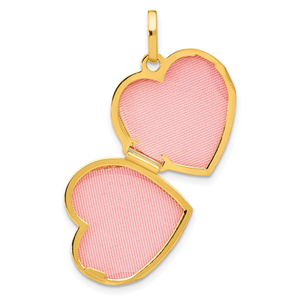 14k Yellow Gold White Rhodium Polished Textured Diamond Heart Locket