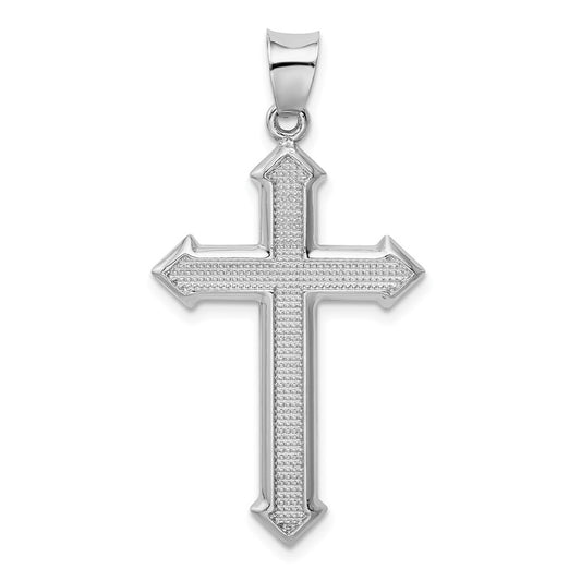 Sterling Silver Rhodium-plated Textured & Polished Cross Pendant