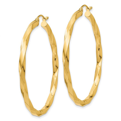 14k Yellow Gold Polished 3mm Twisted Hoop Earrings