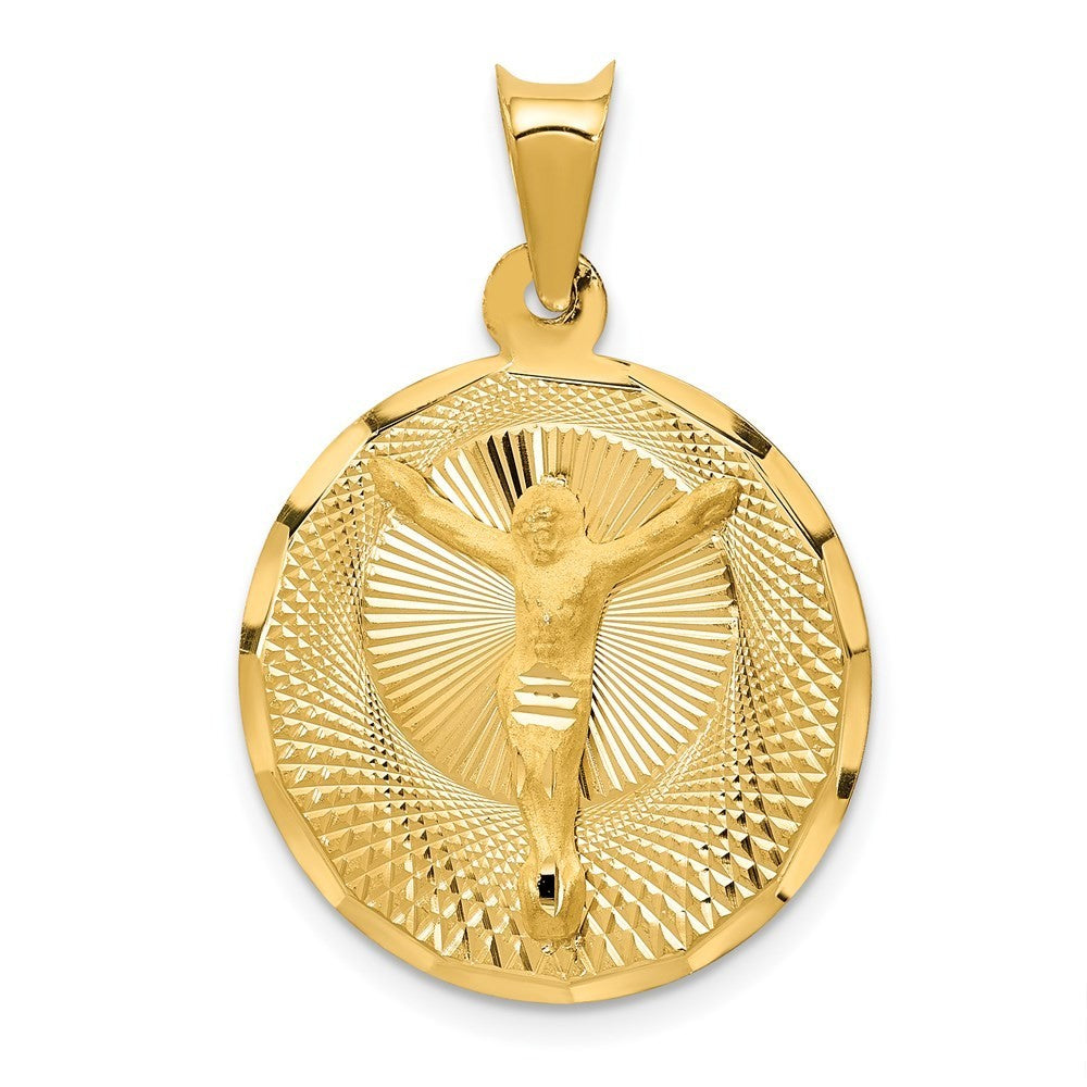 14k Yellow Gold Polished Diamond-Cut Corpus Circle Pendant