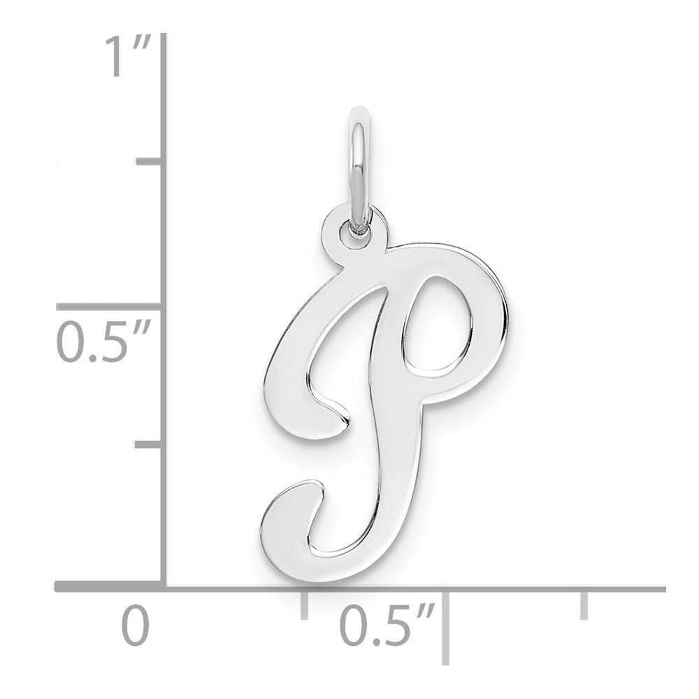 14k White Gold Script Letter P Initial Charm Pendant