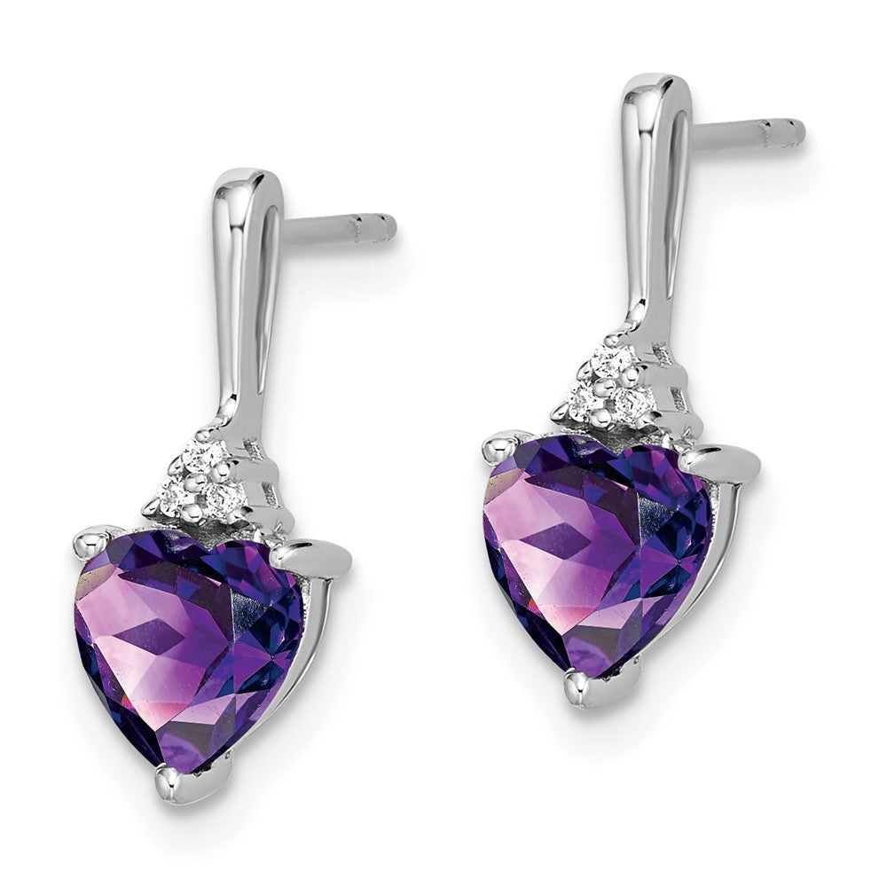 14k White Gold Amethyst and Diamond Heart Drop & Dangle Earrings