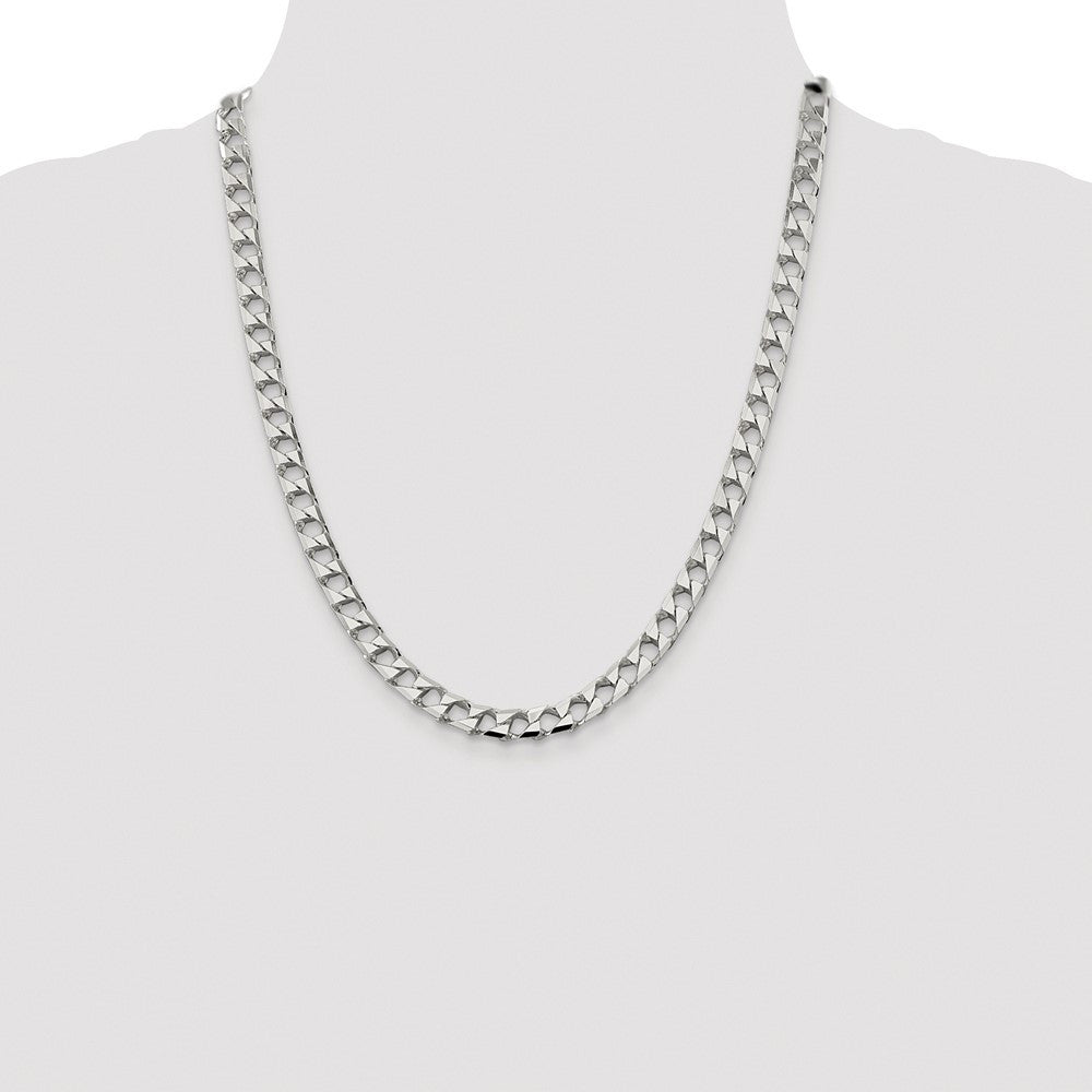 Sterling Silver Rhodium-plated Diamond-Cut Square Curb Chain Necklace 22"