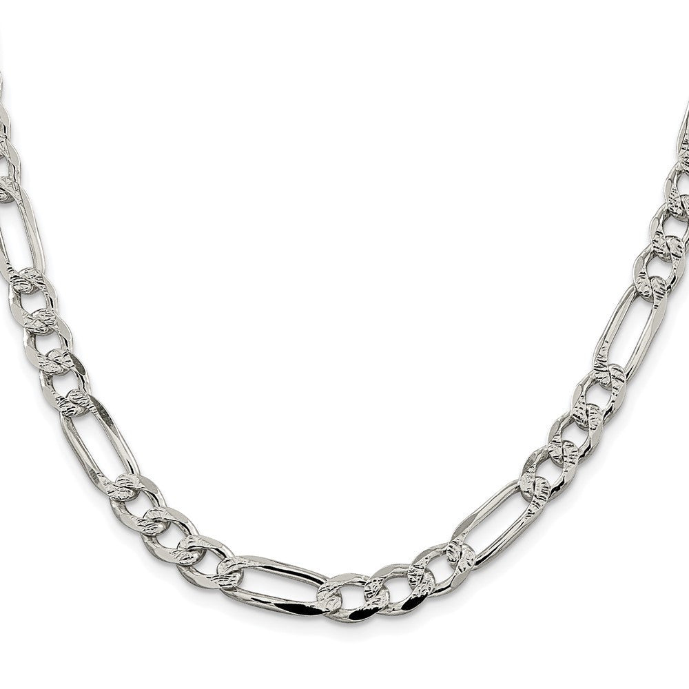 Sterling Silver Rhodium-plated 7.25mm Pav� Flat Figaro Chain Necklace 24"