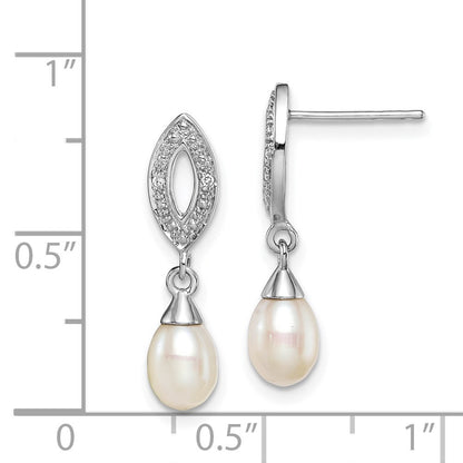 Sterling Silver Rhod Plated Diamond and FW Cultured Pearl Ear
