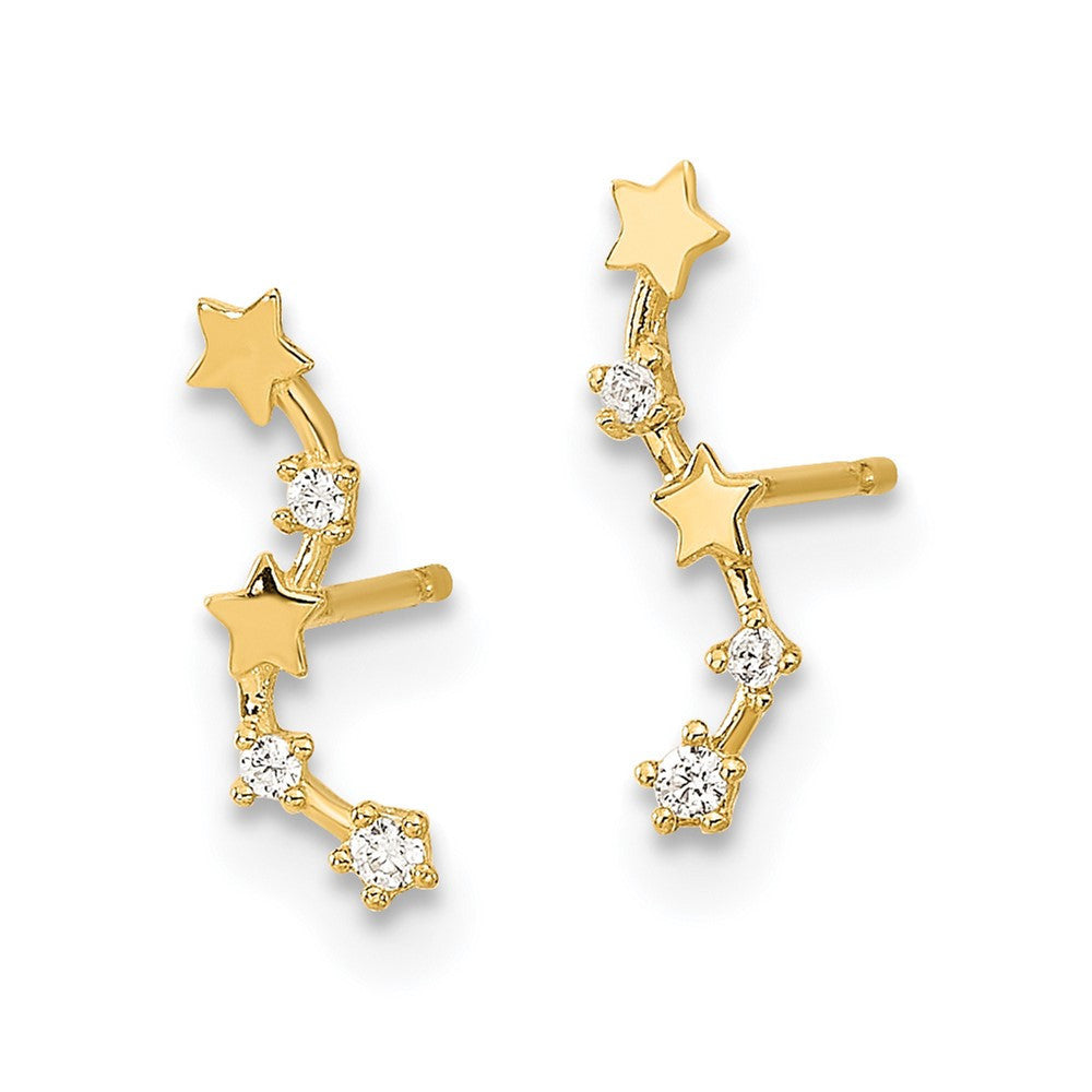 14k Yellow Gold Curved Stars CZ Dangle Stud Earrings