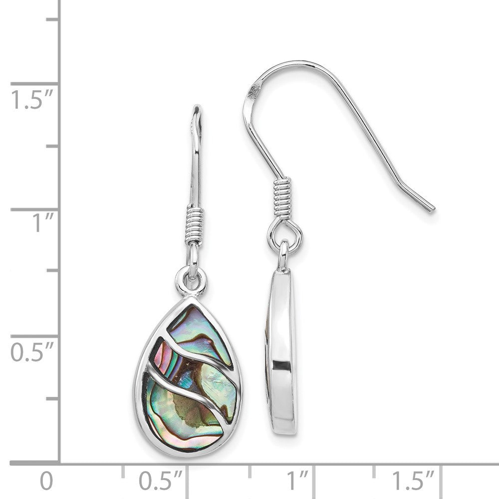 Sterling Silver Rhodium-plated Polished Abalone Tear Dangle Earrings