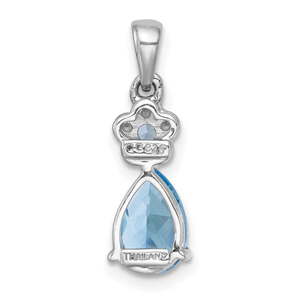 Sterling Silver Polished Light Swiss Blue Topaz Teardrop Flower Pendant