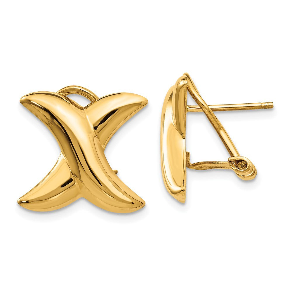 14k Yellow Gold Polished X Omega Back Stud Earrings