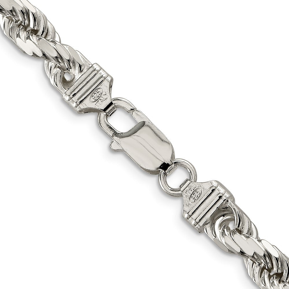 Sterling Silver 6.5mm Diamond-cut Rope Chain Necklace 24"