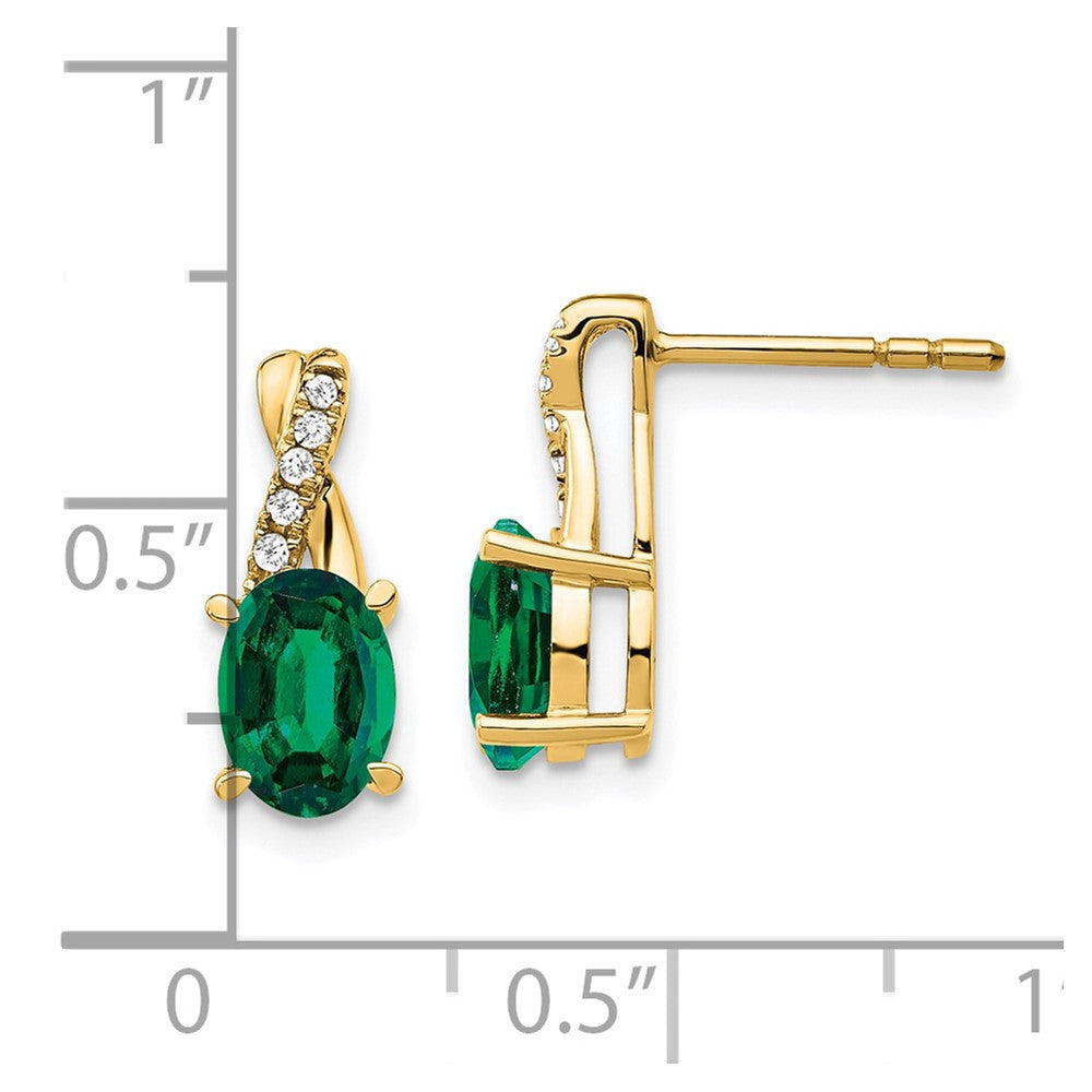 14k Yellow Gold Created Emerald and Diamond Dangle Earrings