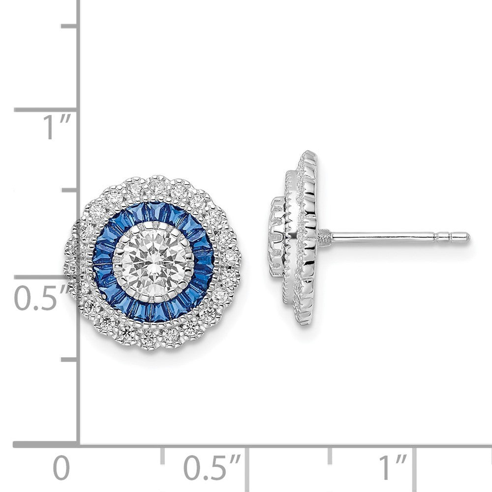 Sterling Silver Rhodium-plated Polished Blue White Cubic Zirconia Stud Earrings
