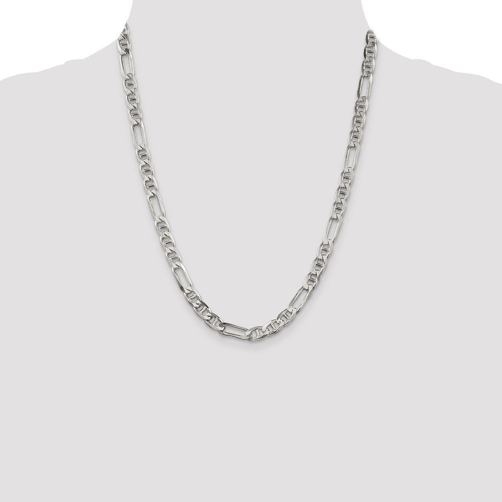 Sterling Silver 6.5mm Figaro Anchor Chain Necklace 22"