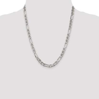 Sterling Silver 6.5mm Figaro Anchor Chain Necklace 22"