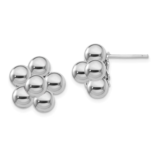 Sterling Silver Rhodium-plated Polished Beaded Button Stud Earrings