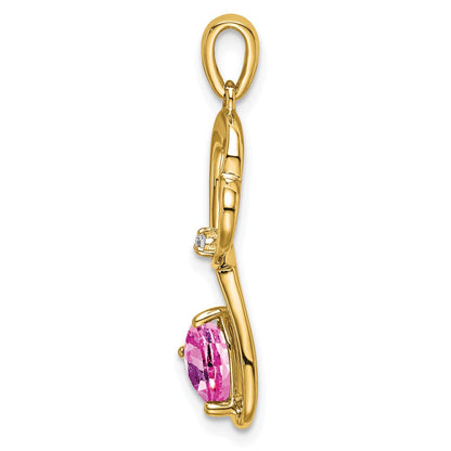 14k Yellow Gold Created Pink Sapphire and Diamond Heart Pendant
