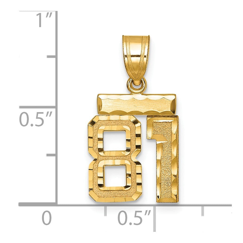 14k Yellow Gold Small Brushed Diamond-cut Number 81 Charm Pendant