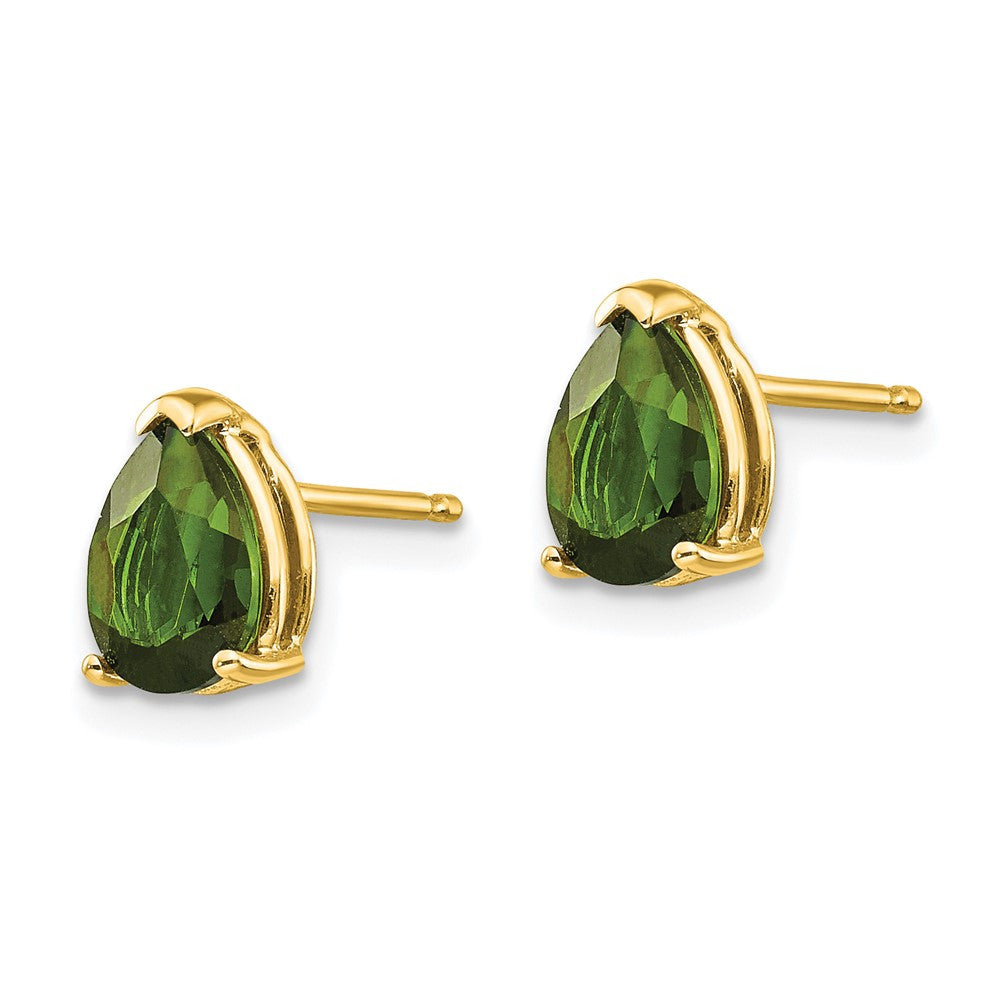 14k Yellow Gold Green Tourmaline Stud Earrings