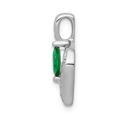14k White Gold Diamond and Marquise Emerald Pendant