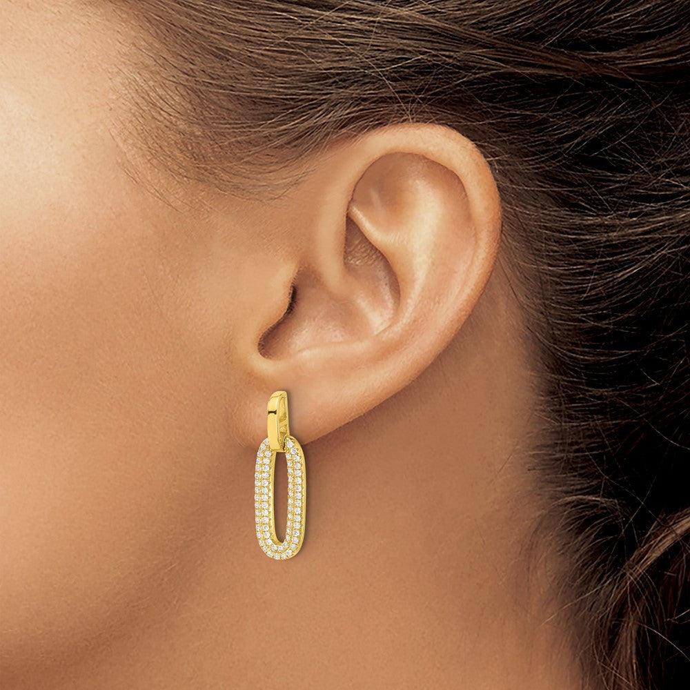 Sterling Silver Gold-tone Micro Pave CZ Dangle Earrings