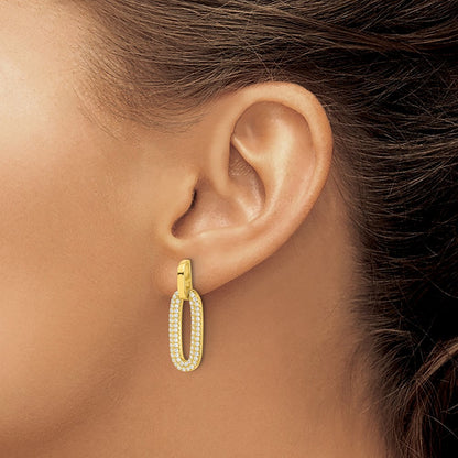 Sterling Silver Gold-tone Micro Pave CZ Dangle Earrings