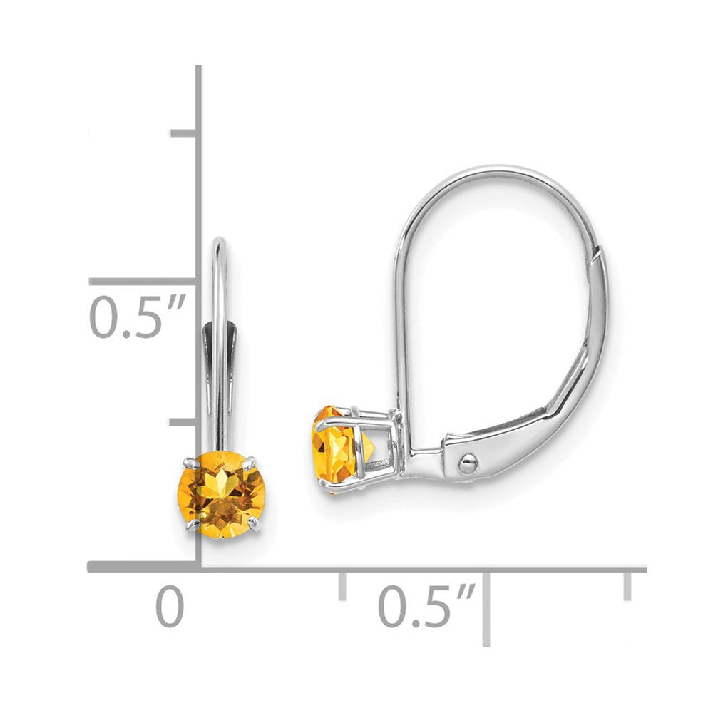 14k White Gold 4mm Round November/Citrine Leverback Dangle Earrings