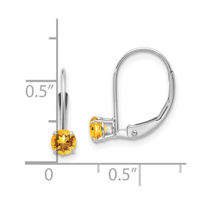 14k White Gold 4mm Round November/Citrine Leverback Dangle Earrings