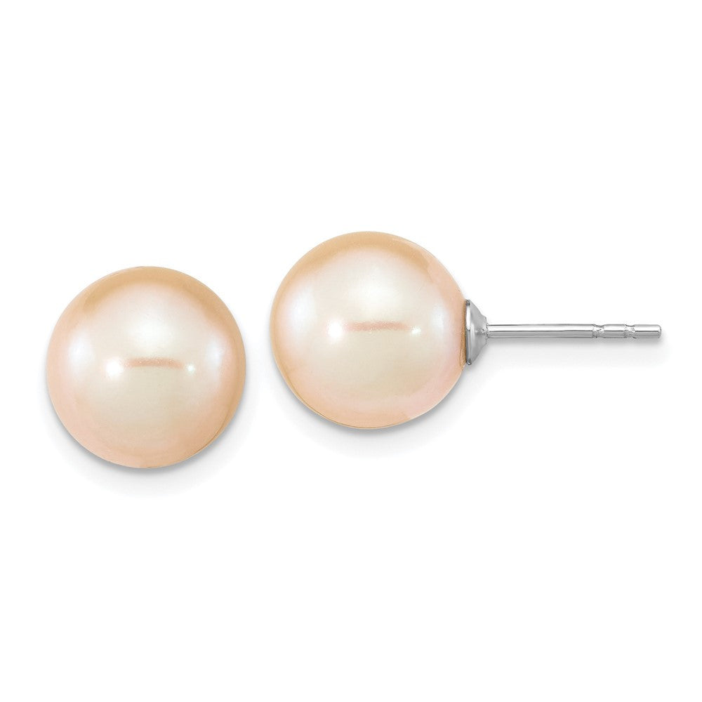 Sterling Silver Rhodium-plated 10mm Pink Freshwater Cultured Pearl Stud Earrings