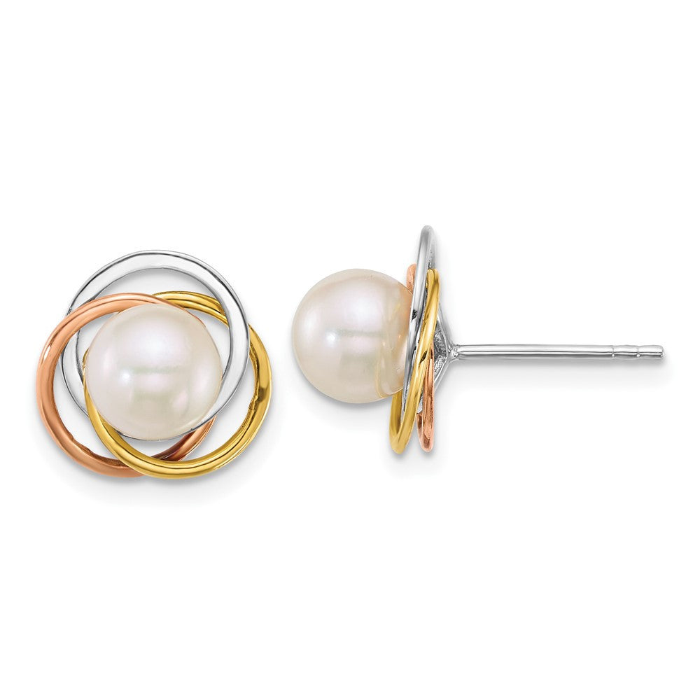 14k Tri-color Gold South Sea Saltwater Cultured Pearl Love Knot Stud Earrings