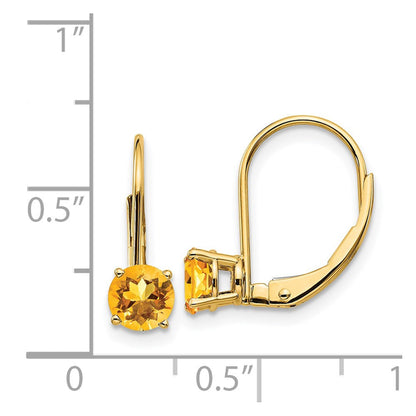 14k Yellow Gold 5mm Citrine Leverback Dangle Earrings