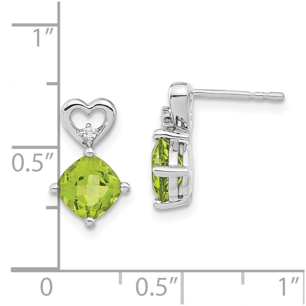 14k White Gold Peridot and Diamond Heart Drop & Dangle Earrings