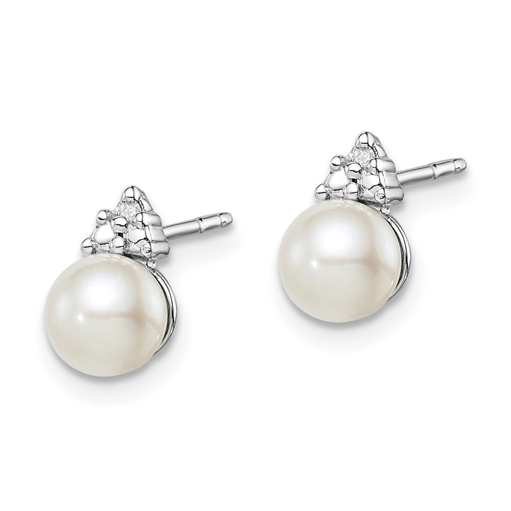 Sterling Silver Rhod Plated Diamond and FW Cultured Pearl Ear