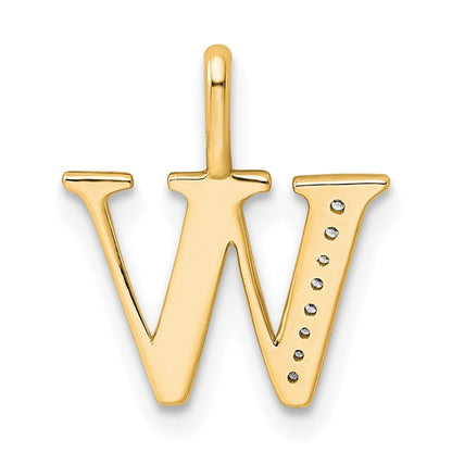 14k Yellow Gold Diamond Letter W Initial Pendant