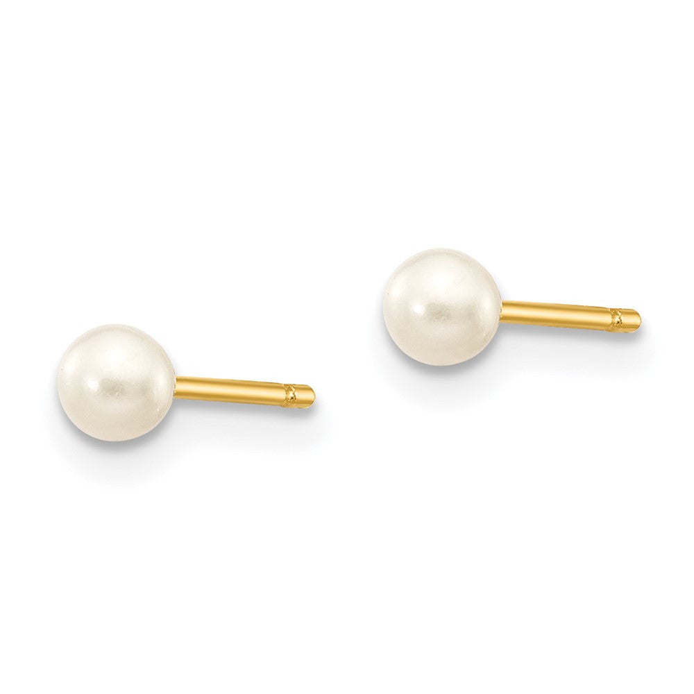 14k Yellow Gold 3-4mm White Round Freshwater Cultured Pearl Stud Earrings