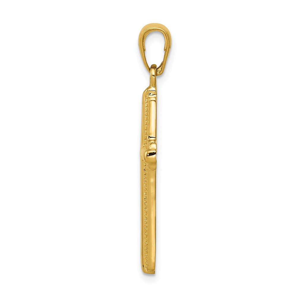14k Yellow Gold Cross with Striped Border Pendant