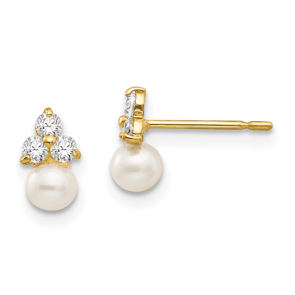 14k Yellow Gold Cubic Zirconia and FW Cultured Pearl Stud Earrings