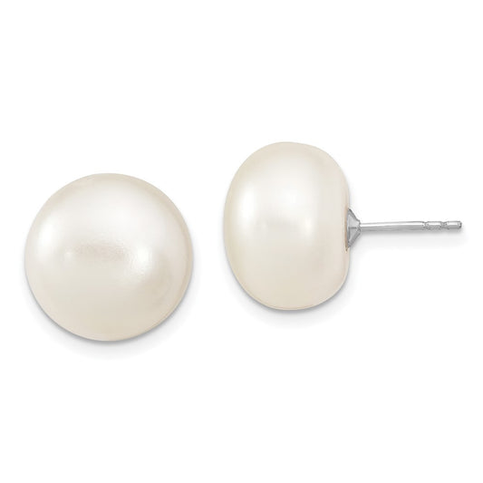 Sterling Silver Rhodium-plated 14mm Freshwater Cultured Pearl Stud Earrings