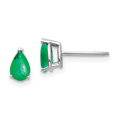 14k White Gold Emerald Stud Earrings