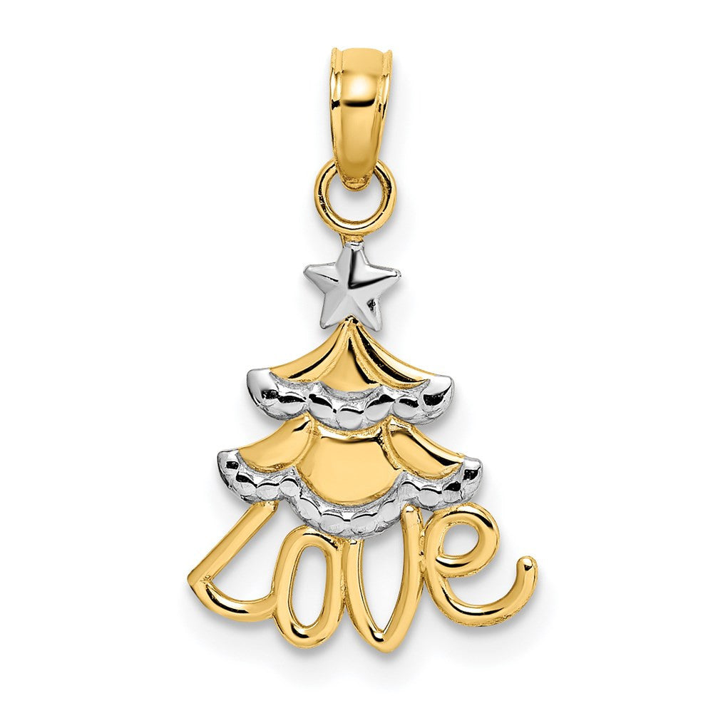 14k Yellow Gold Rhodium LOVE Christmas Tree Charm Pendant