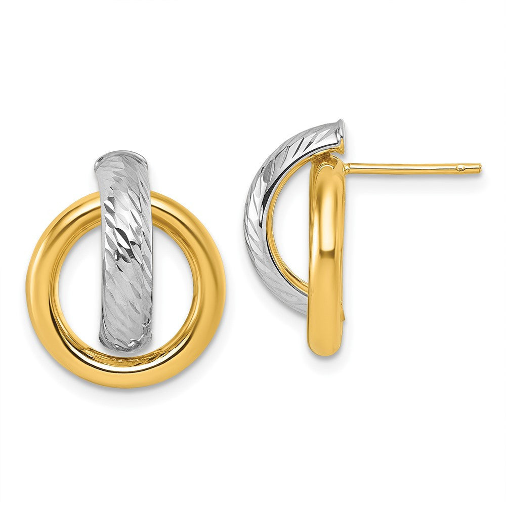 14k Yellow Gold and White Rhodium Polished and D/C Stud Earrings