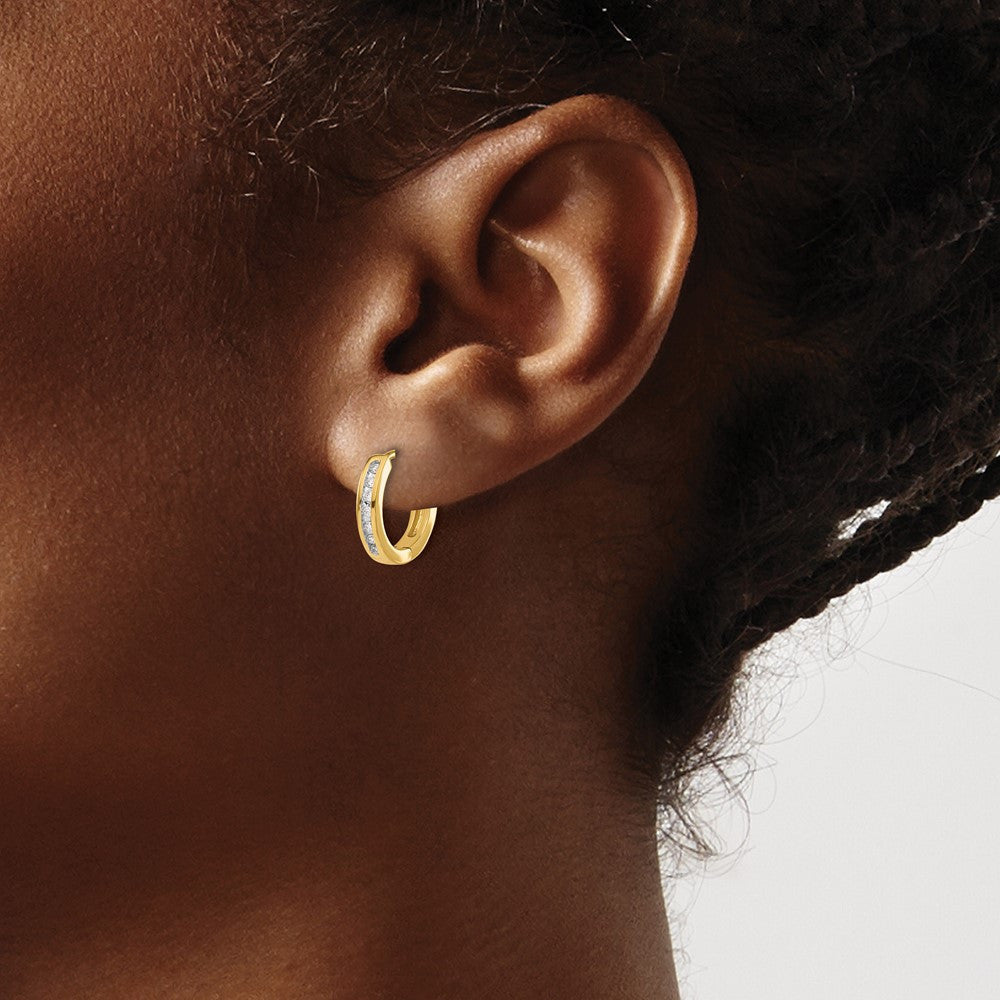 14k Yellow Gold Diamond Hinged Hoop Earrings