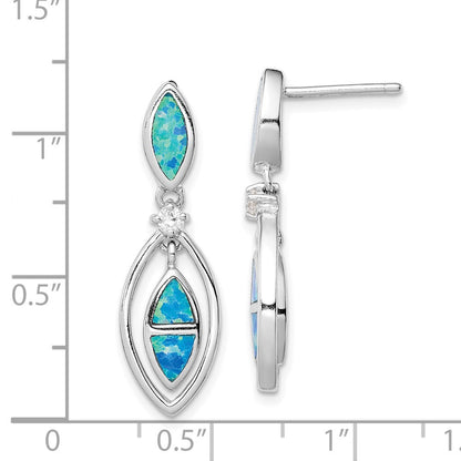 Sterling Silver RH-plated CZ & Blue Cr. Opal Marquise Dangle Earrings